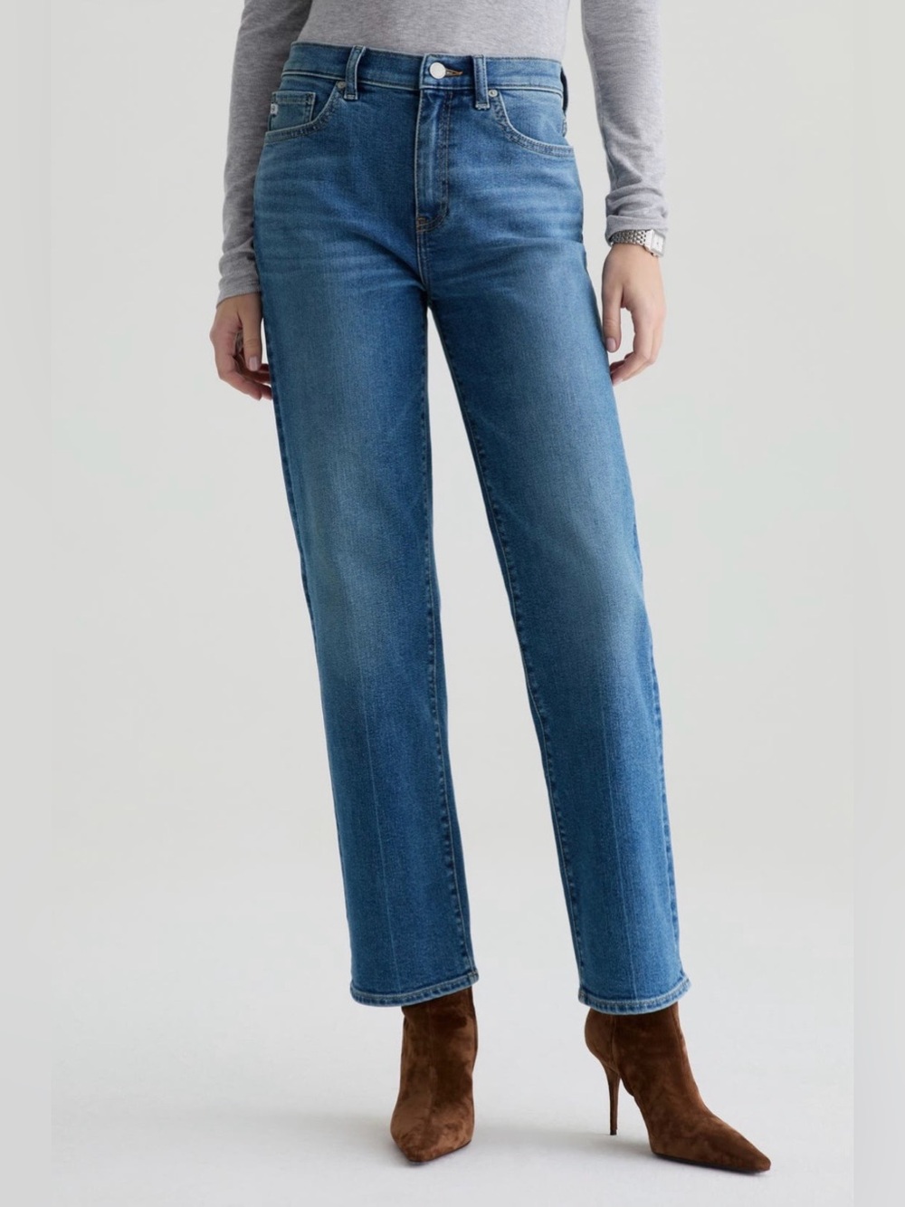 AG Adriano Goldschmied Mid Rise Straight-Leg Jeans in Medium Blue Rewind NWT 29